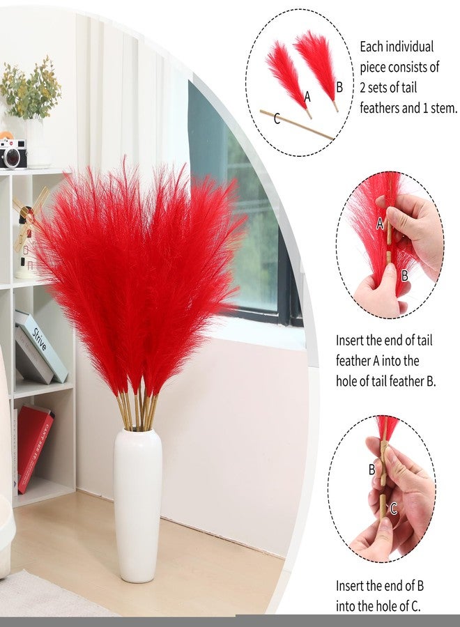Wertuirk 9 Stems Red Pampas Grass - 38 Inch Tall Fluffy Faux Pampas Grass Decor, Long Artificial Pompas Floral for Living Room, Wedding Centerpieces and Home Decor (Red) - Image 5